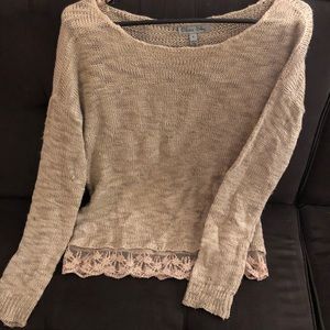 Beige/taupe knitted lace sweater